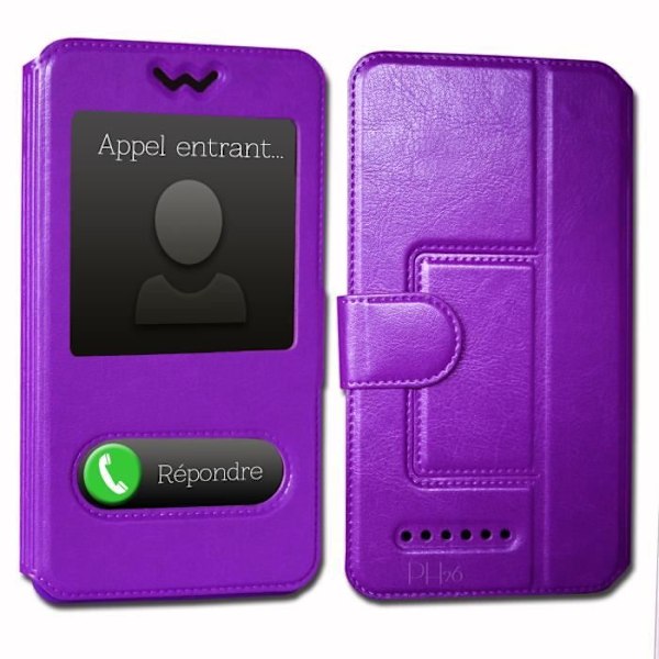 Alcatel 3L Extra Slim Purple Folio Case X 2 Windows i ekologiskt kvalitetsläder med magnetisk stängning och sömmar