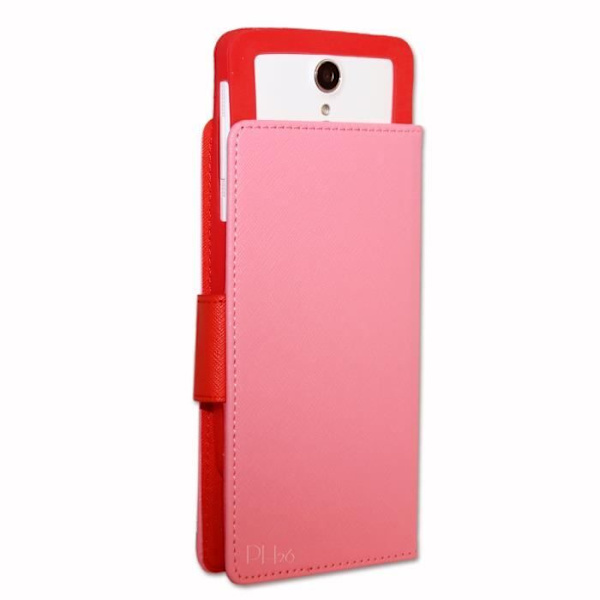 Acer Liquid Z200 Foliofodral i rosa och rött texturerat läder med korthållare från PH26®