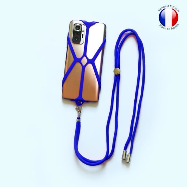 Silicone case compatible with Motorola Moto E20, shockproof with adjustable neck strap - BLÅ