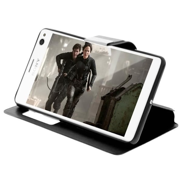 Ikkunapussi - Sony - Xperia C4 / C4 Dual - Tekonahkaa - Musta - Magneettikiinnitys Svart