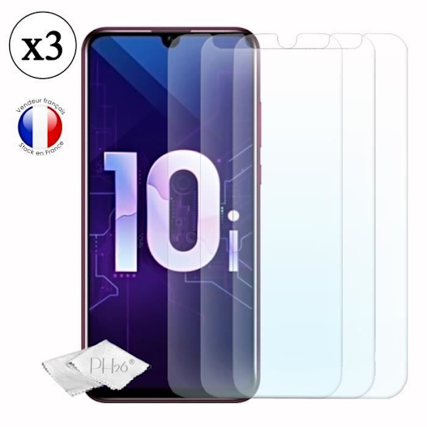 Huawei Honor 10i Pack 3 näytönsuojat erittäin läpinäkyvästä karkaistusta lasista, erittäin kestävät, erittäin ohuet, jälkiä estävät,