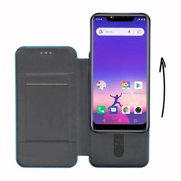 Etui fodral folio - PH26 - Logicom Le Hop - Ekologiskt läder med struktur - Laddare Tändarstift - Ultrah snabb Blå