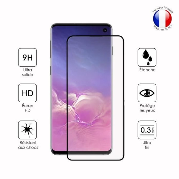 Pakke med 3 FULD beskyttelsesfilm til Samsung Galaxy S10 i ultra-resistent hærdet glas (maksimal hårdhed) Vit