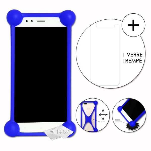 Super Pack för Realme XT 730G Stötsäker stötfångarfodral för + 1 MAXIMAL Hårdhet Skyddande härdat glas - BLÅ Blå