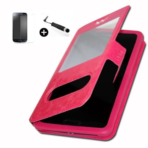 SFR STARNAUTE 3 super PACK premuim Fuchsia Folio etui med PU-vinduer + miniskærm touch stylus + hærdet glas 9H hårdhed, Ultratynd...