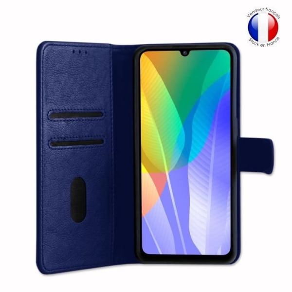 Portföljfodral - Huawei - Y6P - Grainad läder - Magnetisk - Videostöd - Blå Blå