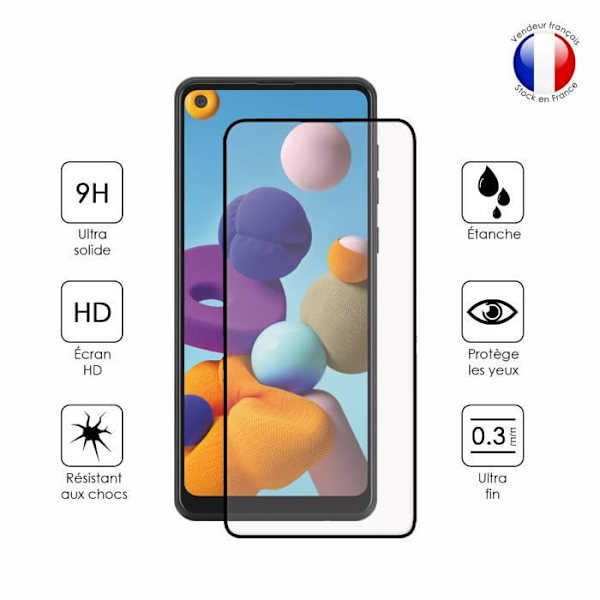 Pack 3 HELA skyddsfilmer för Samsung Galaxy A21 i ultrabeständigt härdat glas (Maximal hårdhet) Vit