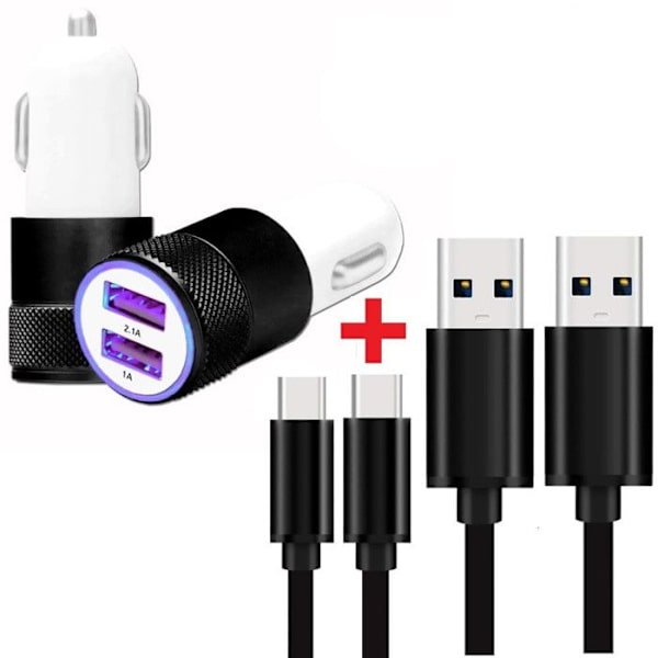 Autoopladerpakke + 1 USB-C-kabel til UMIDIGI G9T Ultra-kraftig og hurtig oplader + 2 kabel 1M-SORT Vit