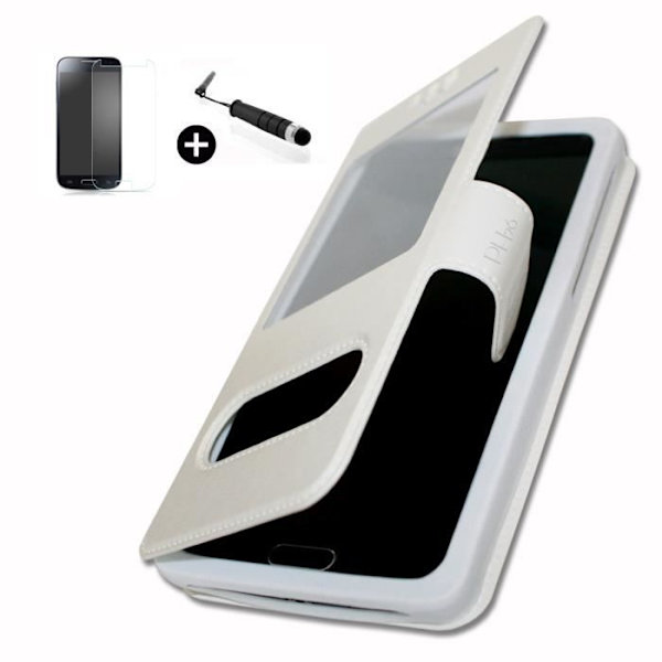 Skyddshölje - ZTE - Blade Vec 4G LTE - PU-läder - Magnetlås - Härdat glas 9H Vit