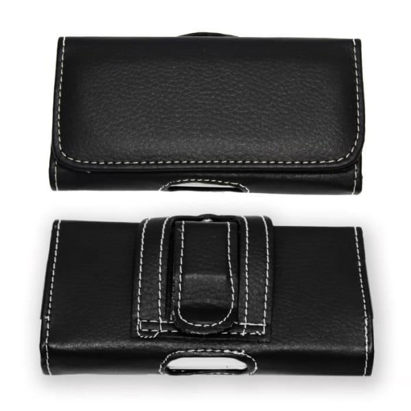 Étui pochette - Qilive - Universel - Sort læder - Magnetisk lukning - Bælteklips Svart
