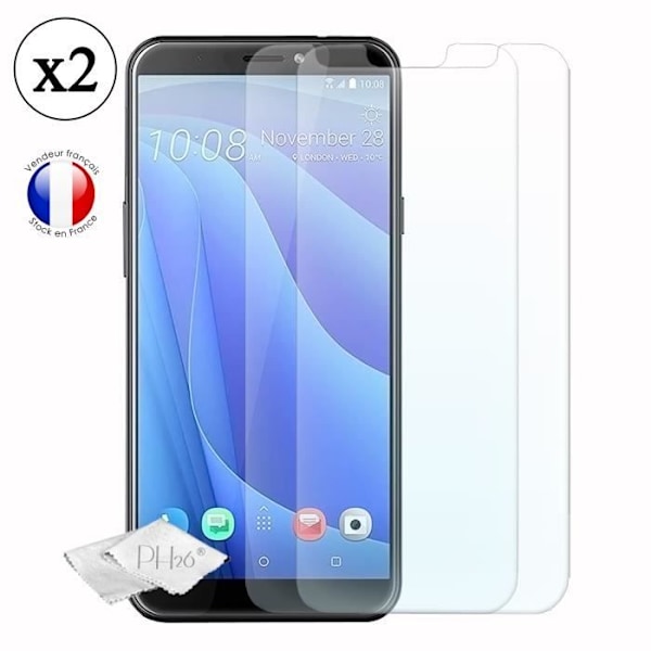 HTC desire 12s Pack 2 skærmbeskyttere i hærdet glas med høj gennemsigtighed, ultra resistent, ultra slank, anti-mærker,