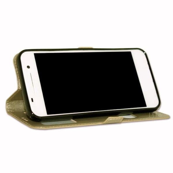 Samsung Galaxy ACE S5830 Dedikeret guld foliocover med læder-stil vinduer med synlige syninger fra PH26®