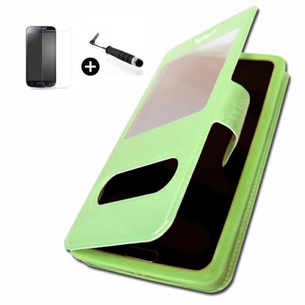 POLAROID PHANTOM 5 V2 super PACK premium Etui Folio grönt äpple med fönster PU + mini stylus touch-screen + glas härdat Hårdhet 9H...