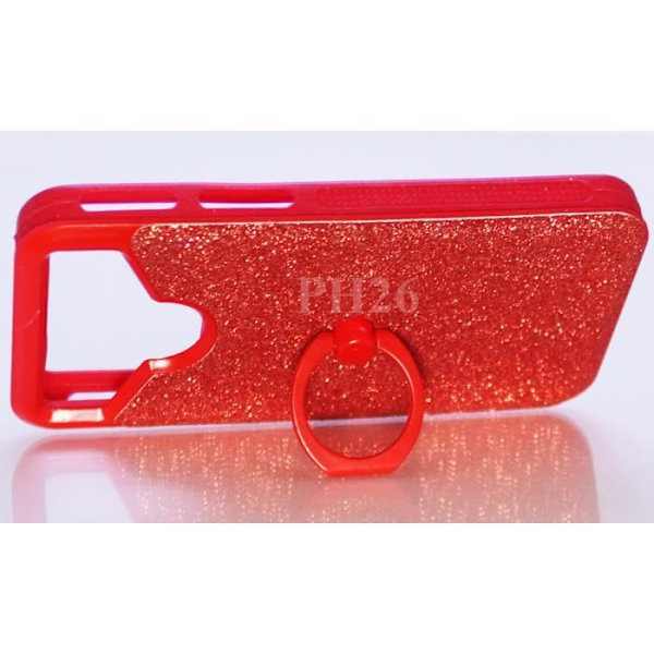 Selecline älypuhelin 5'' punainen takakuori strass-diamantti vaikutuksella silikonigeeli-iskunvaimennusreunalla selfie-sormelle.