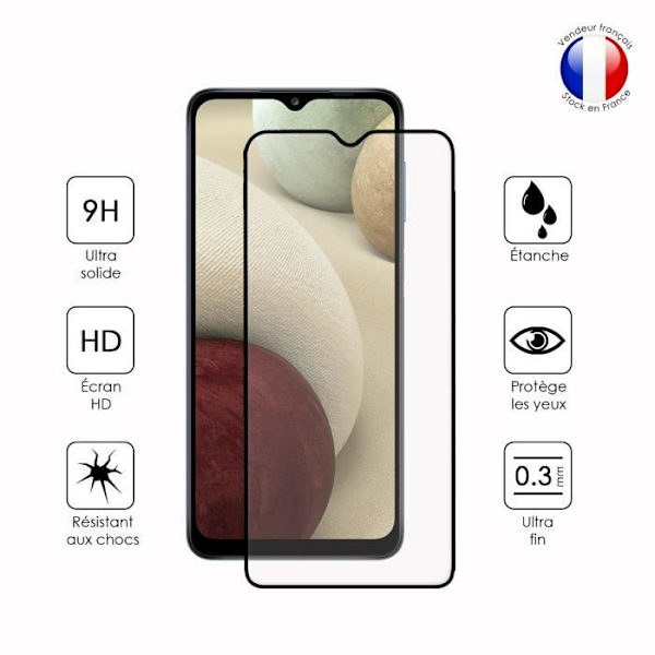 FULL skyddsfilm för Samsung Galaxy A12 i ultrabeständigt härdat glas (maximal hårdhet) Vit