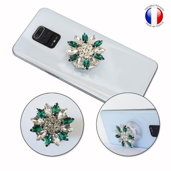 Vikbar mobiltelefonhållare för Realme Q2 Super Diamond Design, Universal Phone Grip - Green & White Diamond