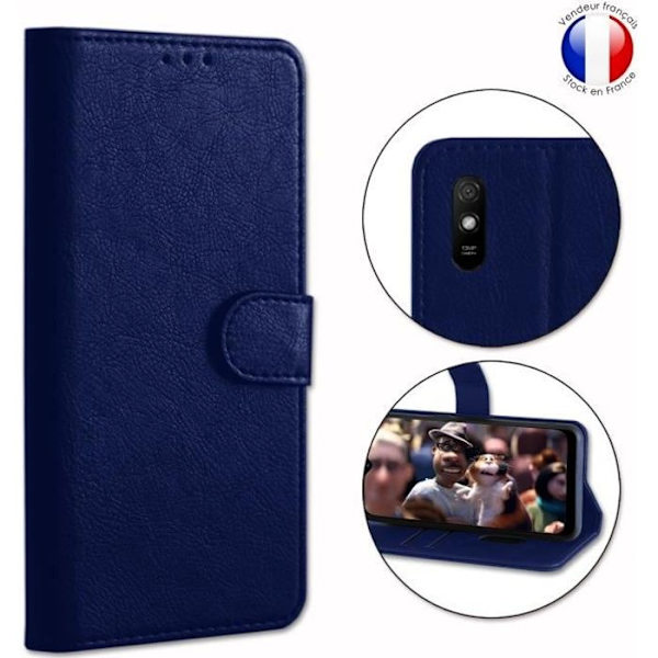 Plånboksfodral dedikerat till Xiaomi Redmi 9A med magnetisk flik, kortlagring och videostöd - Blå Blå