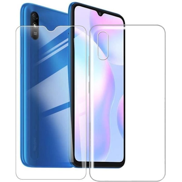 Suojakotelo - Xiaomi - Redmi 9A - Läpinäkyvä - Silikoni - Karkaistu lasi Transparent