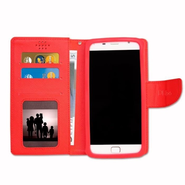 Etui Housse folio - PH26® - P9 Lite Mini - Texturerat konstläder - Mörkblå och röd - Magnetisk Marinblå och röd