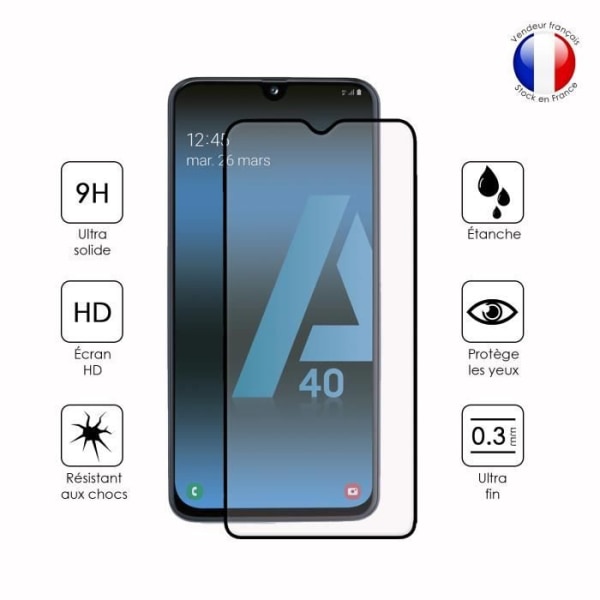 Pakke med 2 FULD beskyttelsesfilm til Samsung Galaxy A40 i ultra-resistent hærdet glas (maksimal hårdhed) Vit