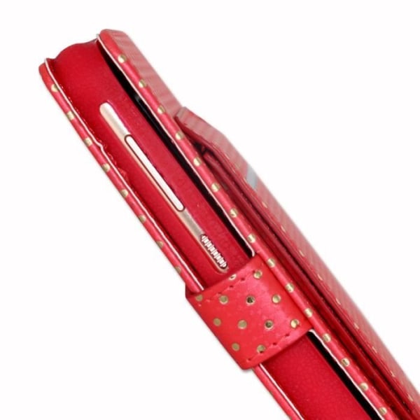PH26® Rött foliofodral med guldprickar till Zopo Z5000 i ekoläder med korthållare, spegel och synliga sömmar