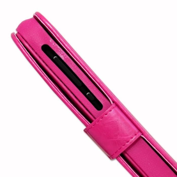 Foliofodral för Acer Liquid E600 plånboksformat i fuchsia eko-läder med dubbel invändig flik, korthållare, stängning