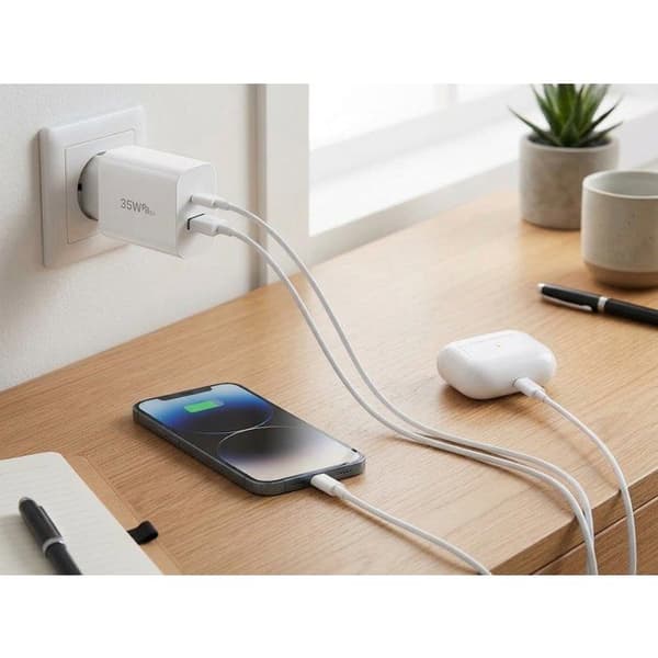 PH26® USB-C Oplader 35W, 2 Porte PD 3.0 QC 3.0 Hurtig Oplader + 2 Kabler 1 meter kompatibel C35