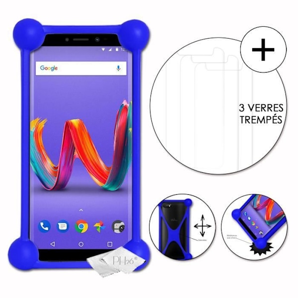 Coque - Wiko - Harry 2 - Antichock - Silikon - 3 Härdat glas Blå