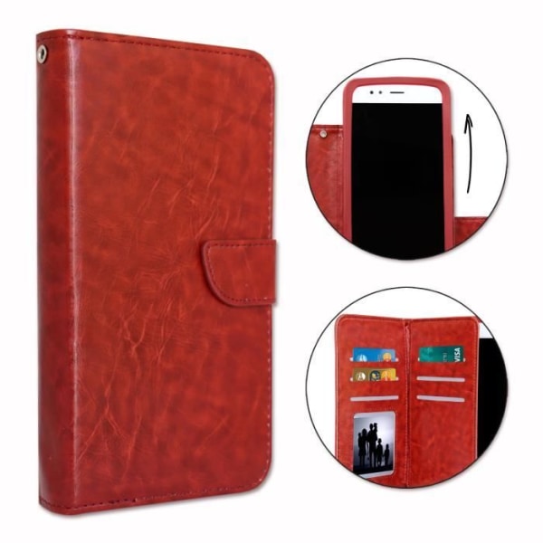 Etui housse folio - PH26® - Huawei Y5 II Dual Sim - Ekologiskt läder brun - Magnetisk stängning - Kortfack kastanj