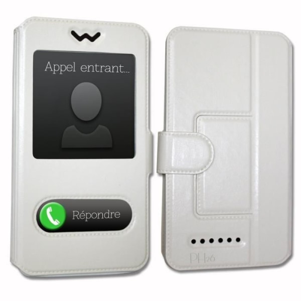 Super Pack-skydd för Archos Access 57 Extra Slim 2 Eco-läderfönster + 2 högtransparens skyddsglasögon VIT