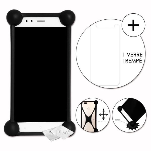 Elephone A4 Pro Super Pack stötsäkert svart stötfångarfodral i kvalitetssilikon + 1 skyddande härdat glas MAXIMUM, Ultrahårdhet