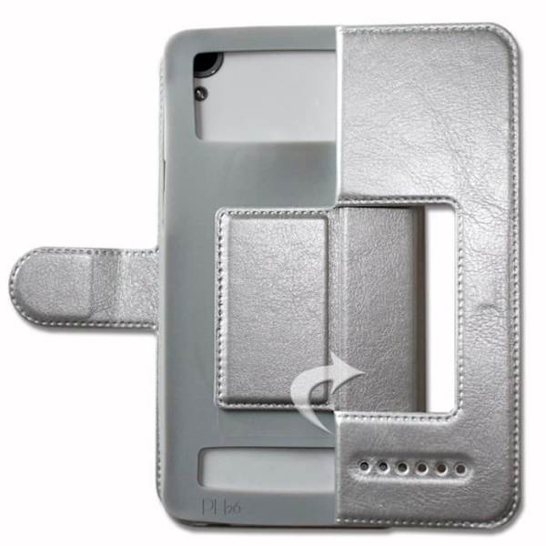 Folio Case Cover - TEENO - S12 - Silver - Eco läder - Extra Slim - 2 Windows Pengar