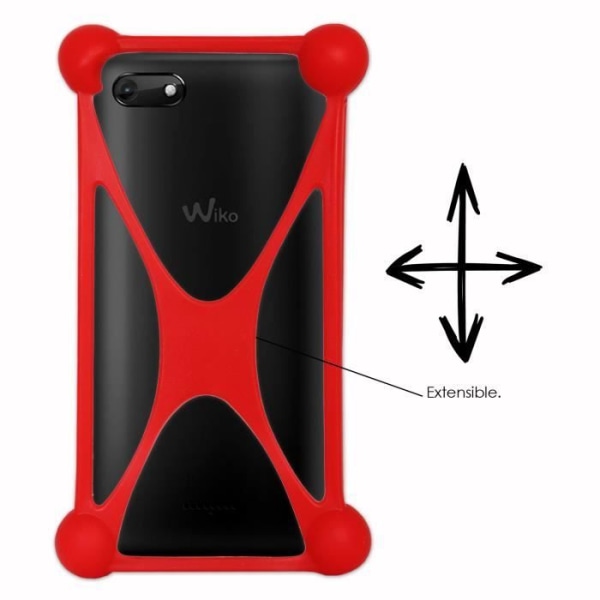 Super Pack rött stötsäkert stötfångarfodral i kvalitetssilikon för Wiko Harry 2 med 1 cigarettändarladdare, Ultrasnabb 2x USB