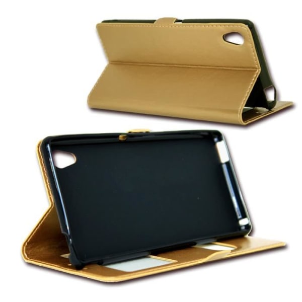 Etui Housse Coque Folio - PH26® - HTC 630 - Syntetiskt läder - Magnetisk - Guld Guld guld