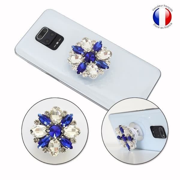 Telefonstöd - PH26 - Realme C12 - Fällbar - Diamant Vit & Blå - Säker Vit