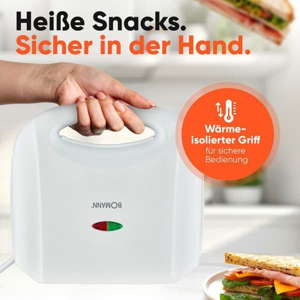 Sandwichmaskin - BOMANN - ST6073CB-Vit - Triangulära plattor - Non-stick - Justerbar termostat Vit