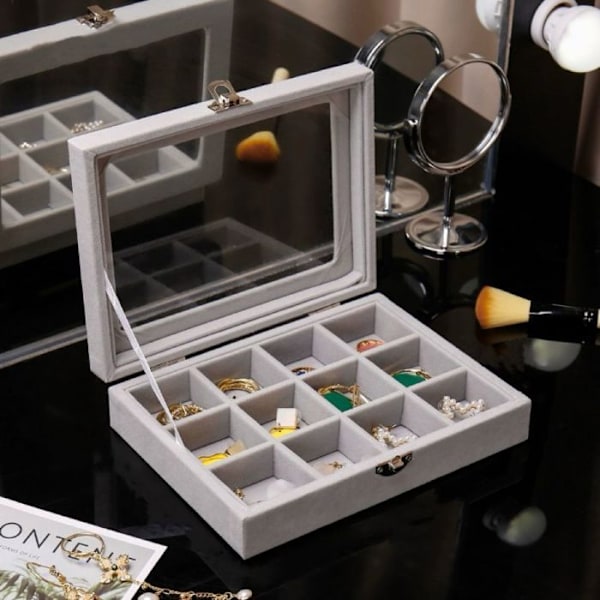 Elegant smyckesorganisatör med glaslock 12 fack Herzberg HG05309