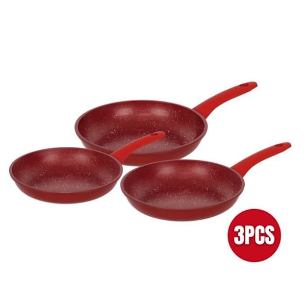 Herzberg HG04807-RED 3-delad röd marmorbelagd smidd stekpannaset