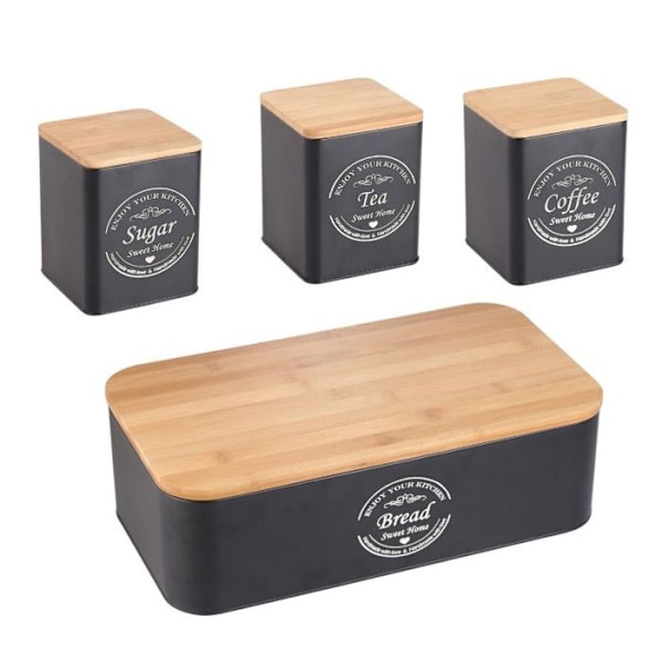 Brödlåda med 4 delars set Svart Herzberg HG04401