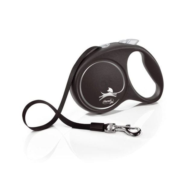 Koppel - FLEXI - Svart Design L-tejp - 5m - svart/silver - för hundar upp till 50 kg