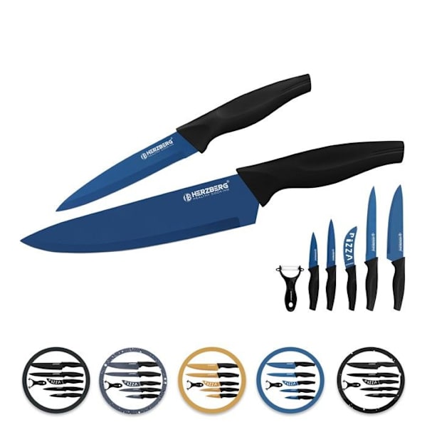 Set med 5 knivar + blå skalare Herzberg HGKL6BLU