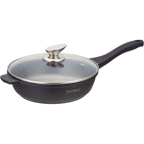 Djup panna med marmorbeläggning och glaslock 26 cm Royalty Line RLBDF28M