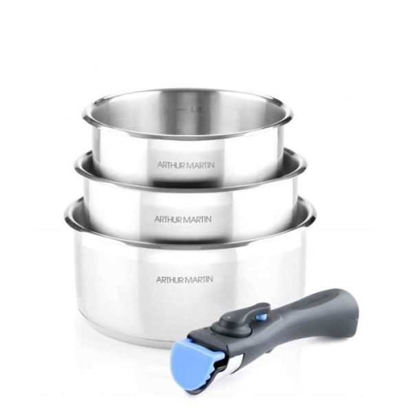 Grytor - Arthur Martin - Set om 3 - Rostfritt stål - Avtagbara handtag - Non-stick Rostfritt stål