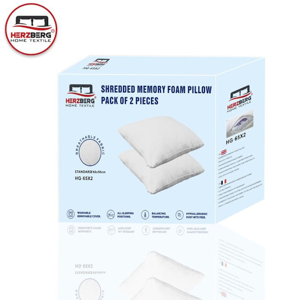 Kudde - Herzberg - HG65X2 - Minnesskum - 60x50cm - Paket med 2 stycken Vit
