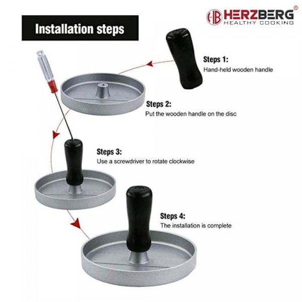 Burgerpress med trähandtag Herzberg HG8104 Grå