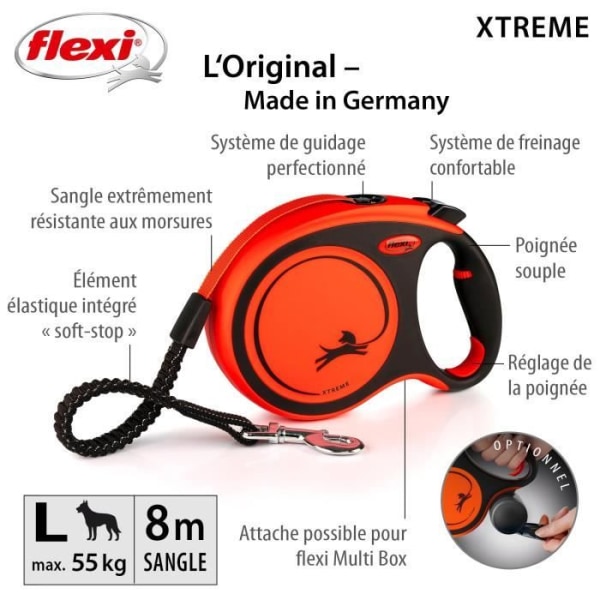 TRIXIE flexi XTREME bandkoppel - Storlek L - 8m - Svart och orange