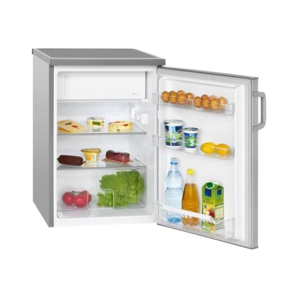 Bomann KS2194-1-Inox 120L Kylskåp i rostfritt stål - 1 dörr - Automatisk avfrostning - 39 dB - Användbar volym 120 liter