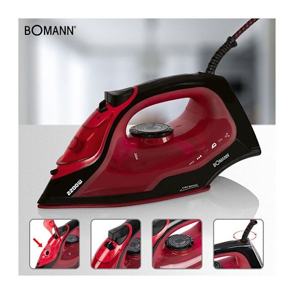 Ångstrykjärn med 7 funktioner 2200W Bomann DB 6035 CB Svart/Röd