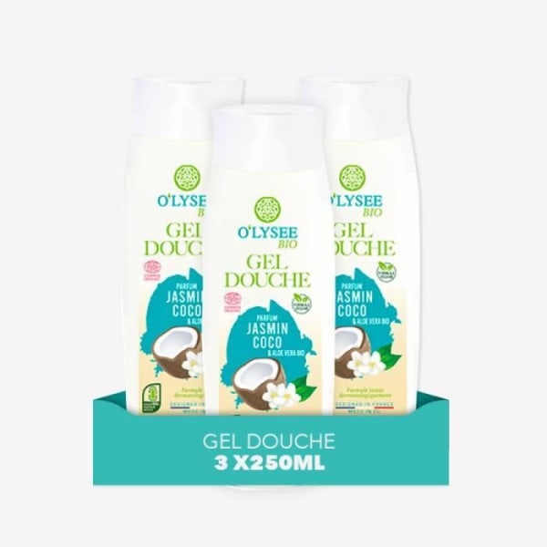 Ekologisk Aloe Vera & Jasmine Coco Shower Gel - O'LYSEE - Förpackning med 3x250 ml - Vegansk - Flaska