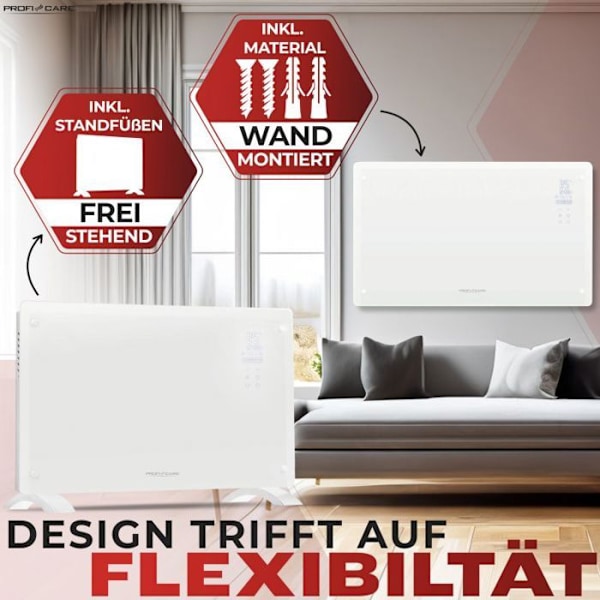 Elvärme - PROFI CARE - Infraröd modell - Glaskål - 1500 Watt - Tyst Vit